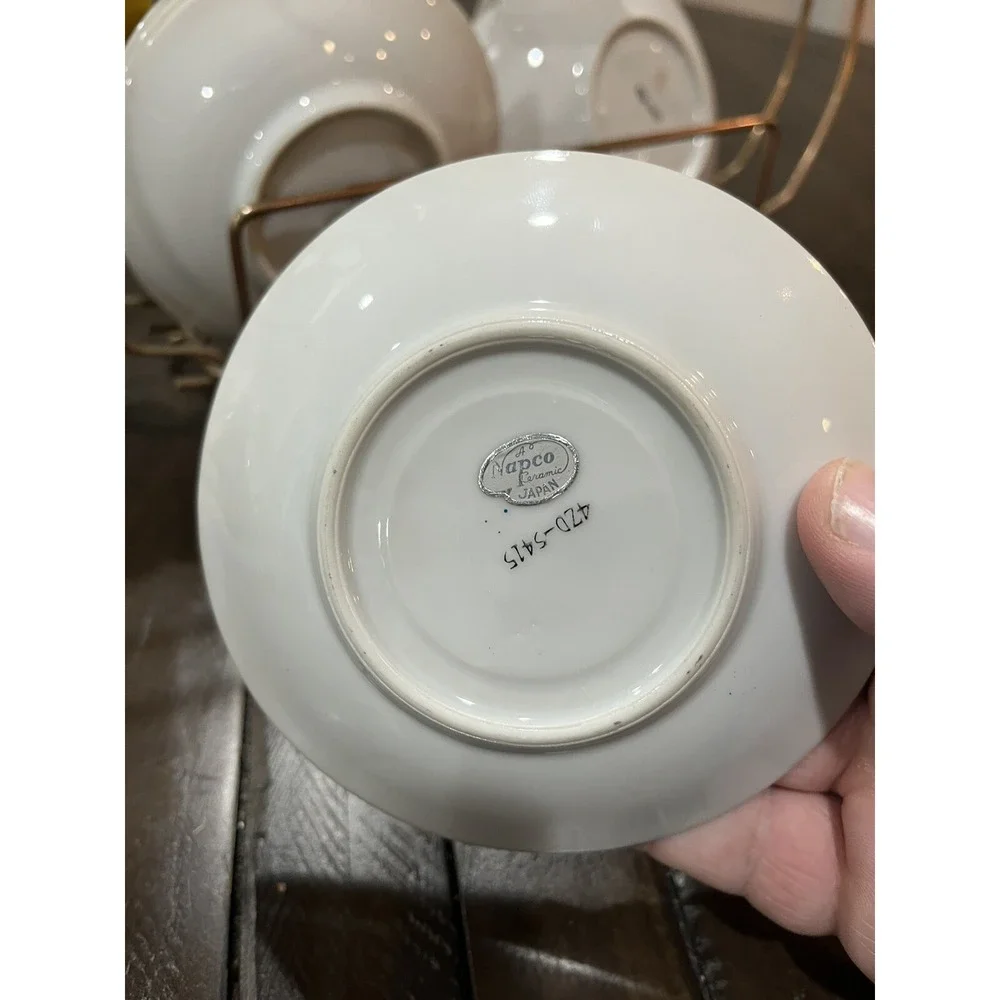 Vintage Napco Tea Set Yellow‎ Gold Rack Leaf Saucer 4ZD-5415 Porcelain Set Of 6
